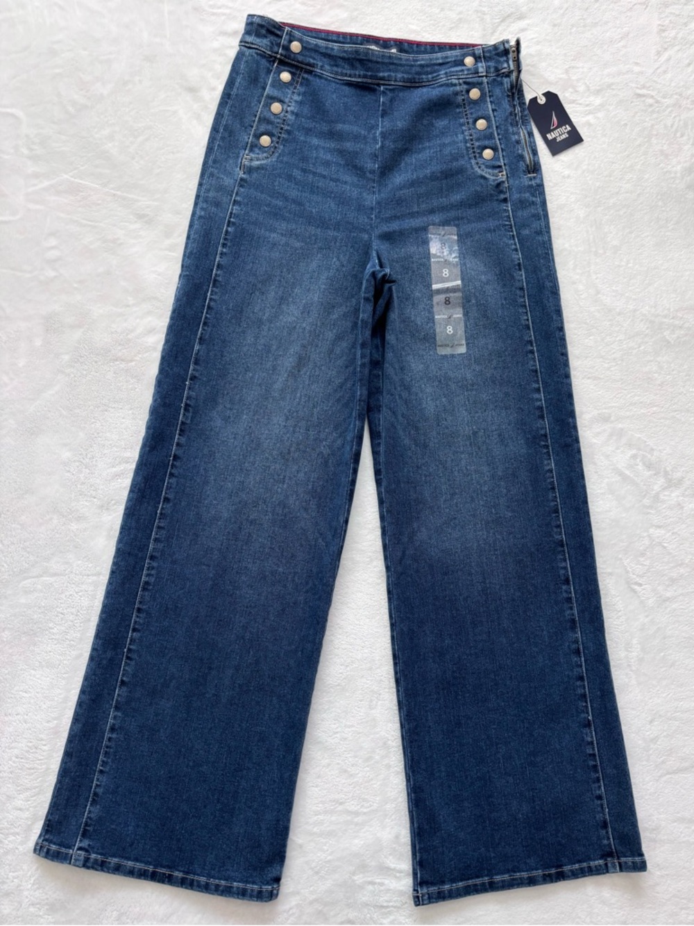 NAUTICA JEANS Wide Leg High Waist Side-Zip Sailor Jean--NWT--8 - Picture 2 of 16